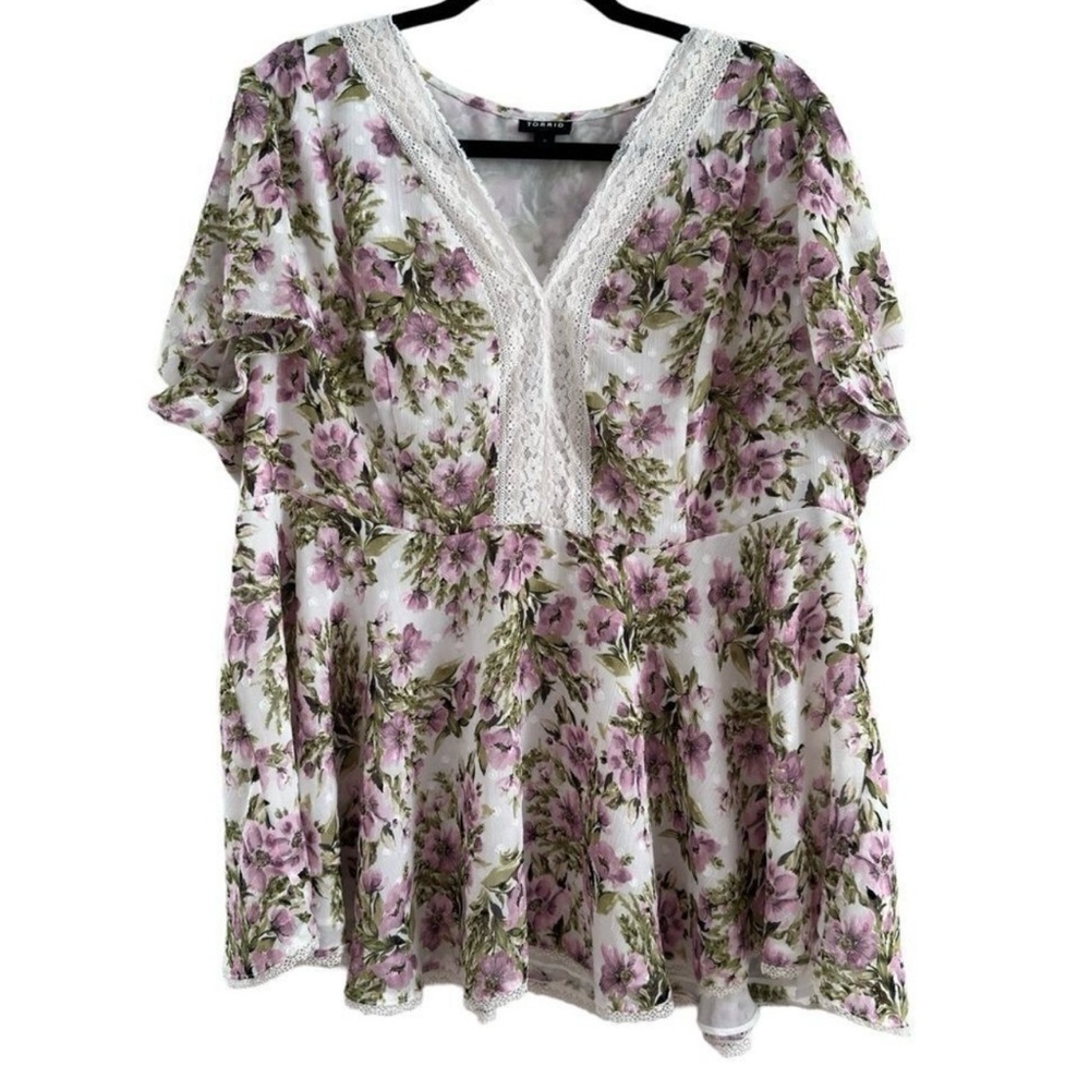 Torrid Floral V-Neck Babydoll Blouse
